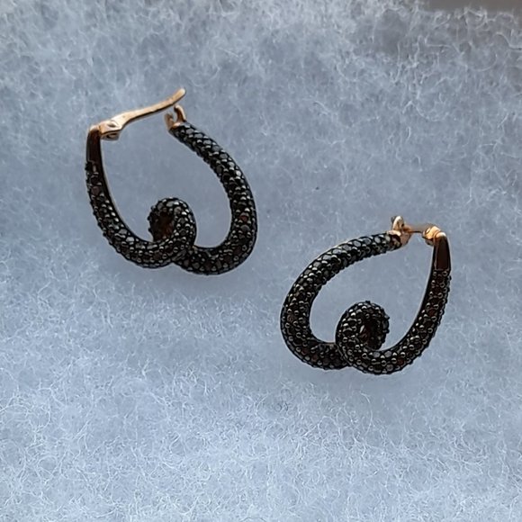 Rose Sterling Silver Brown Cubic Zirconia Swirl Earrings - Picture 3 of 6